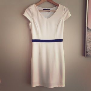 S White dress with black accent faux belt.